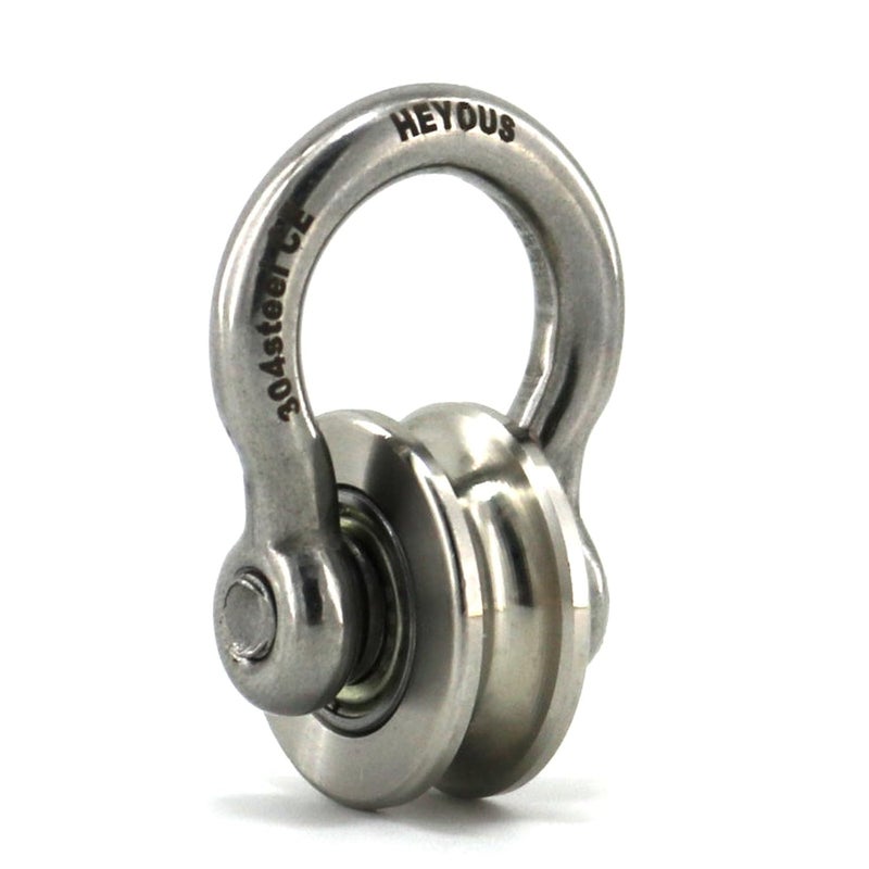 heyous Detachable U Shaped Pulley with Small Size Short Screw Groove Pulley Wheel Track Fixed Pulley Suitable for Wire Rope Traction Small Crane Salvage System Pulley Model Silver - Image 1